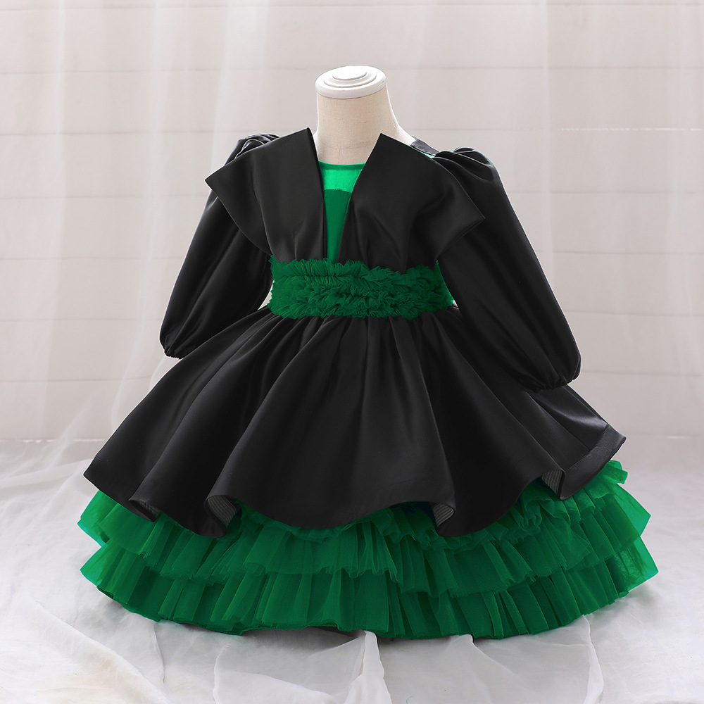 Robes de concours de beauté pour filles à manches longues, joli bijou vert/noir, robes de demoiselle d'honneur, robes d'anniversaire/de fête pour filles, jupes de tous les jours, vêtements pour enfants SZ 2-10 D327212