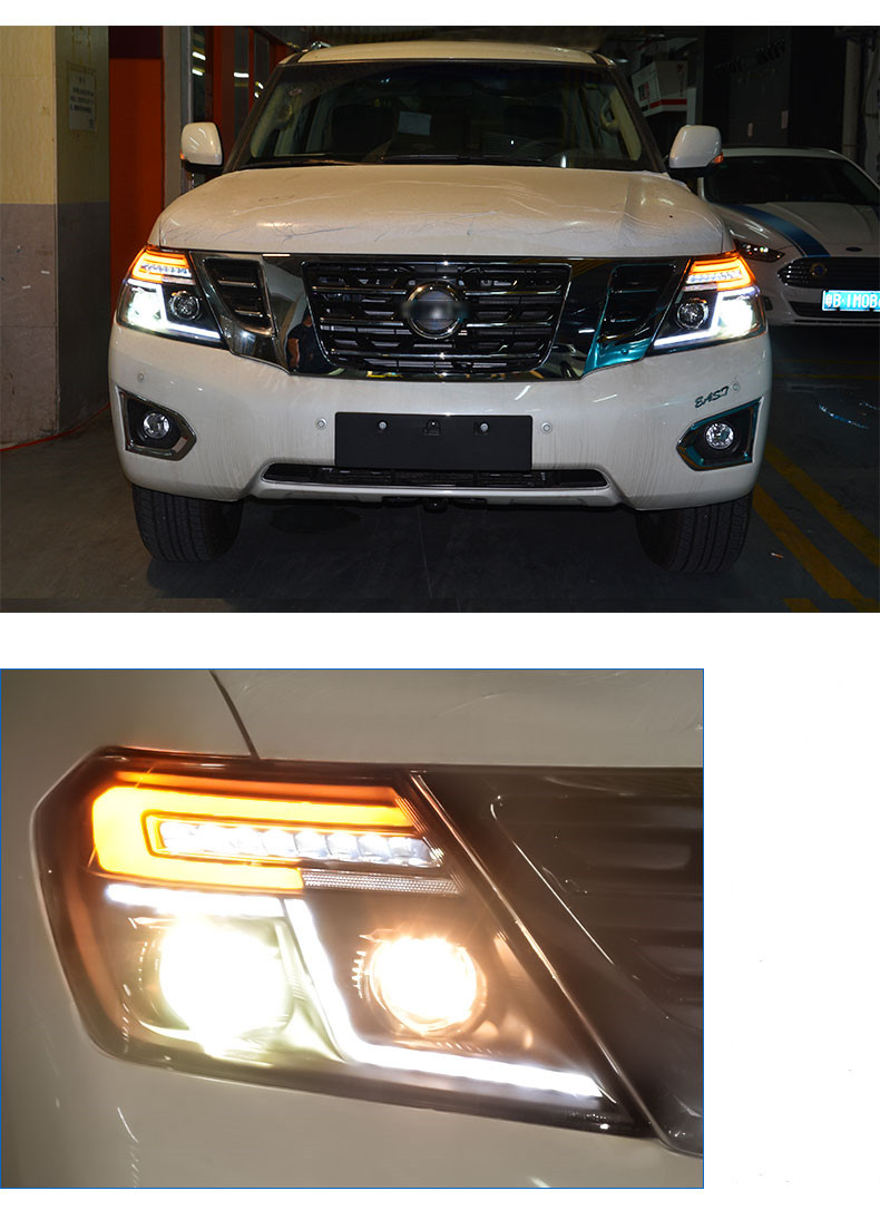 Scheinwerfer für Nissan Patrol Y62 2012–20, 18 LED-DRL-Scheinwerfer, dynamische Montage, Blinker, Auto-Frontleuchte