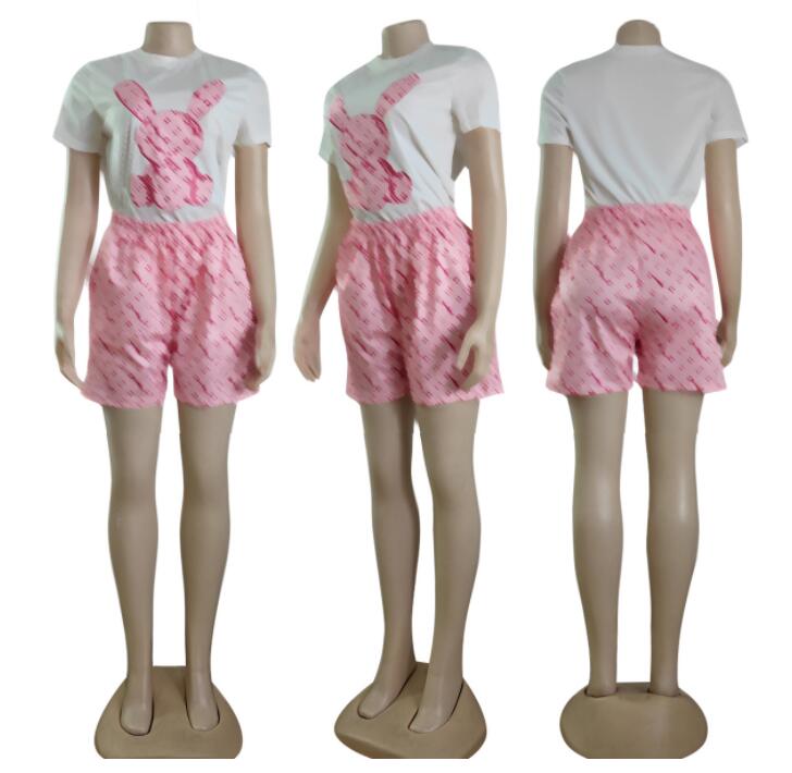 Conjunto de dos piezas para mujer, camiseta de manga corta y pantalones cortos deportivos, chándal diario con estampado de oso, traje informal de moda, verano 2024