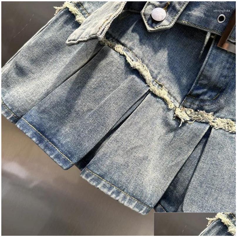 Юбки 2024 Весна летняя джинсовая джинсовая плиссированная юбка Женщины высокая талия Слим А-линия Мини Q614 ДОБАВИТЬ