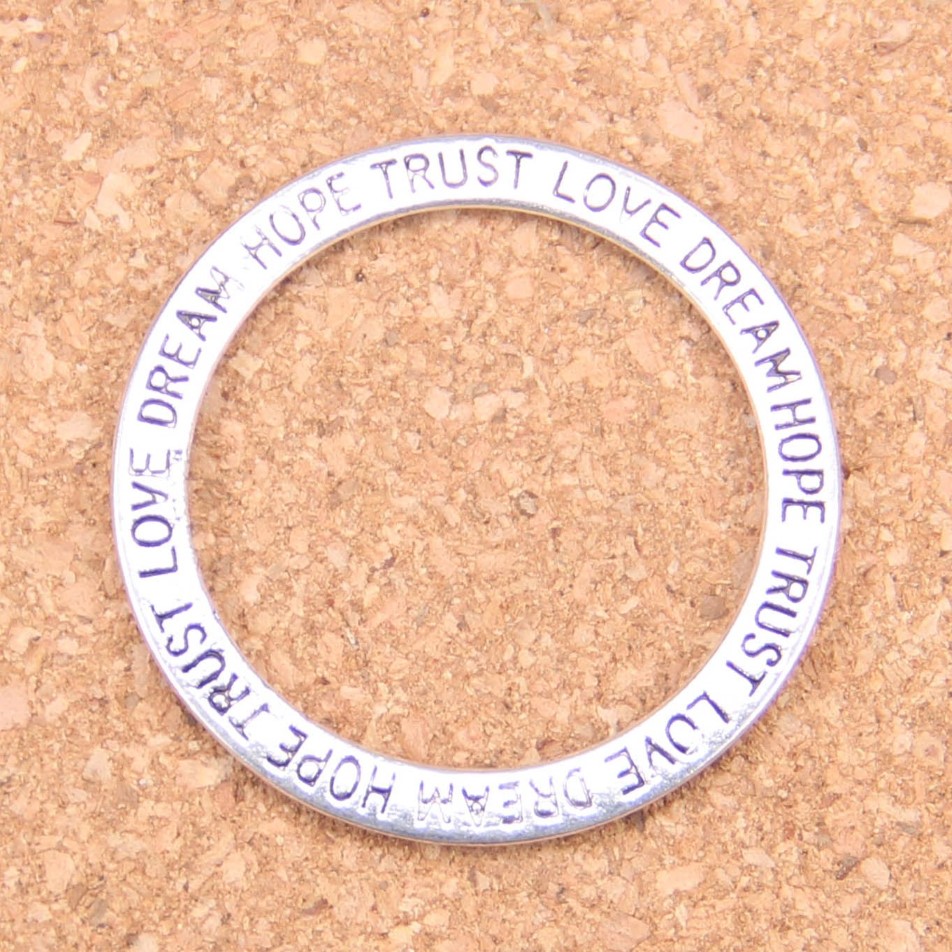 Antique Silver Plated Bronze Plated circle love hope trust dream Charms Pendant DIY Necklace Bracelet Bangle Findings 35mm260z