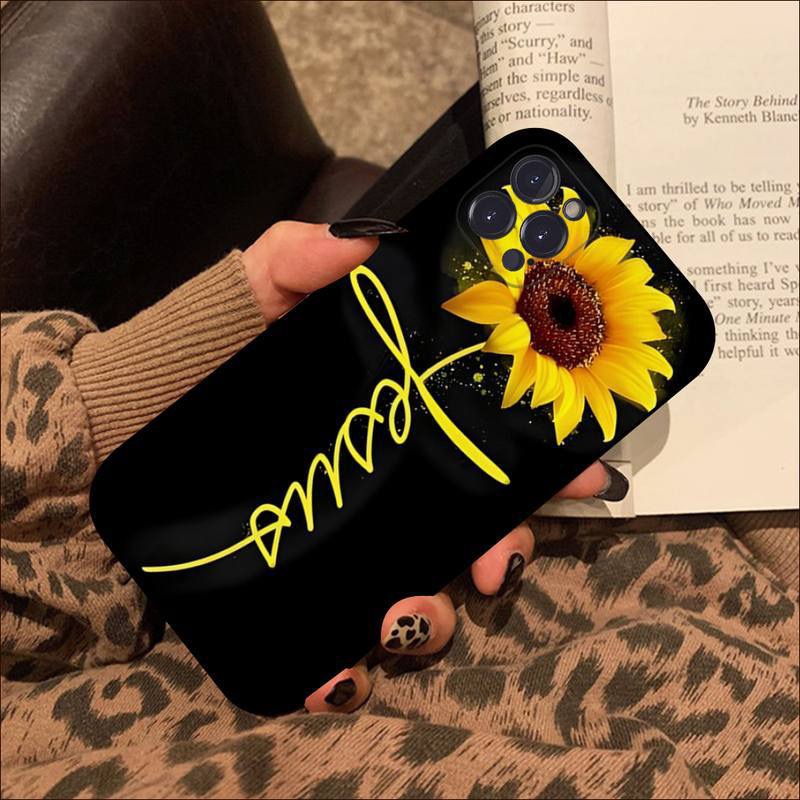 Capa de TPU macia de girassol para iPhone 15 Pro Max 14 Plus 13 12 11 XS MAX XR X 8 7 6 Iphone15 Folhas Borboleta Primavera Flor Pegadas Nascer do sol Moda Capa para celular