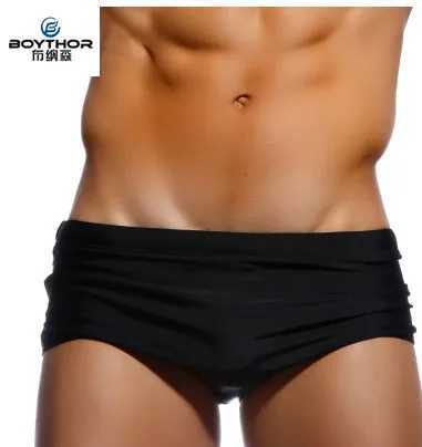 Roupa de banho masculina BOYTHOR Novos troncos de natação masculinos feitos sob medida Simples Boxer Shorts Sexy Cintura Pequena Sexy Cintura Pequena Plus Size 24327