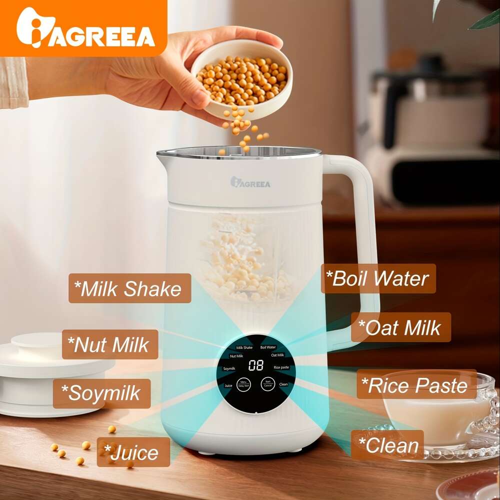 Spremiagrumi automatico Iagreea Soybean Hine da 34 once/1000 ml con temperatura e controllo touch intelligente Scaldalatte Pulizia con un pulsante - Acciaio inossidabile