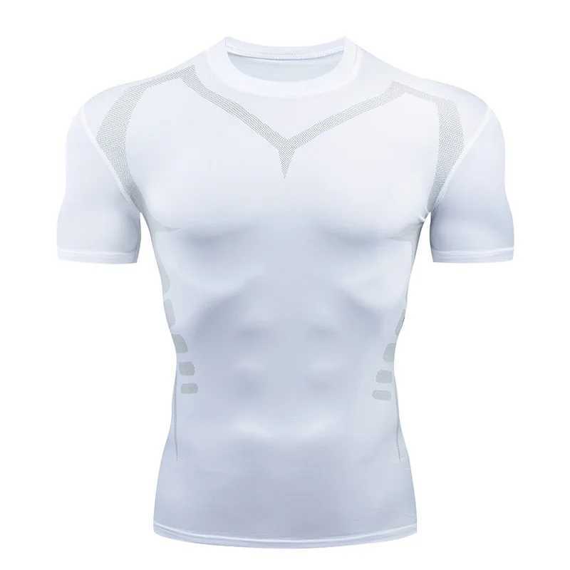 メンズTシャツメンズラッシュ保護半袖圧縮シャツ高速サイクリングフィットネスTシャツトレーニングのための下着スポーツ服240327