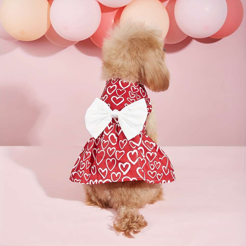 Dag husdjurskläder, hjärtans valentiner klänning, bowknot röd tyll hundklänning för hundkatter