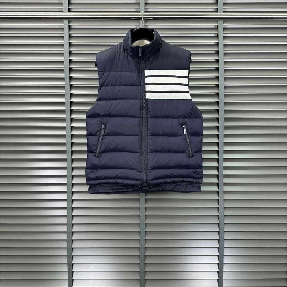 TB Autumn and Winter Stand Up Collar Chest Stripe with Plush Vest for Men and Women, Casual High-end Loose Down Jacket for Couples