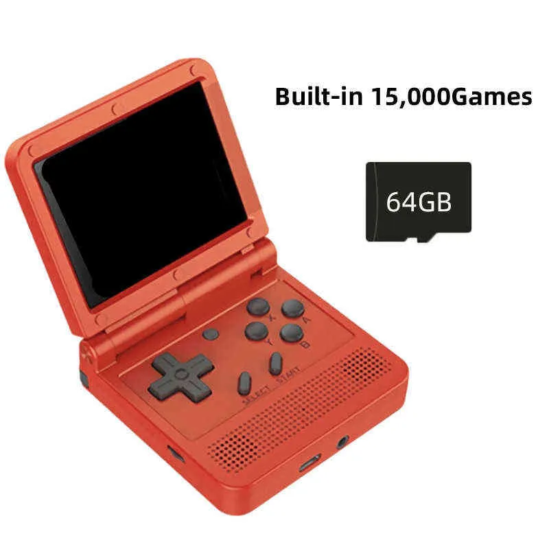 Portable Game Players Powkiddy V90 3.0 Inch IPS Retro Flip Handheld Game Console 64G 15 000Games Portable Pocket Mini Video Game Player Kids Gifts New