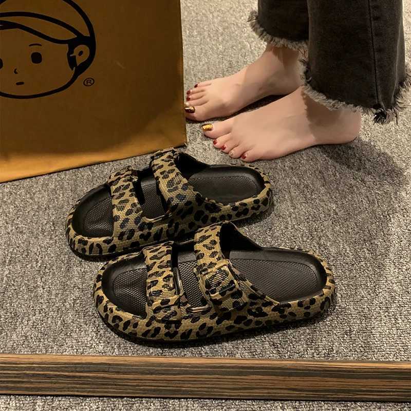 Chinelos chinelos de venda quente das mulheres chinelos verão nova aleta leopardo impressão sapatos de bebê h240327