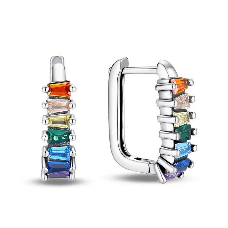 Hoop Huggie 925 argent Sterling géométrique couleur série bijoux mode Zircon rond cerceaux boucles d'oreilles femmes bijoux exquis cadeau accessoires 24326