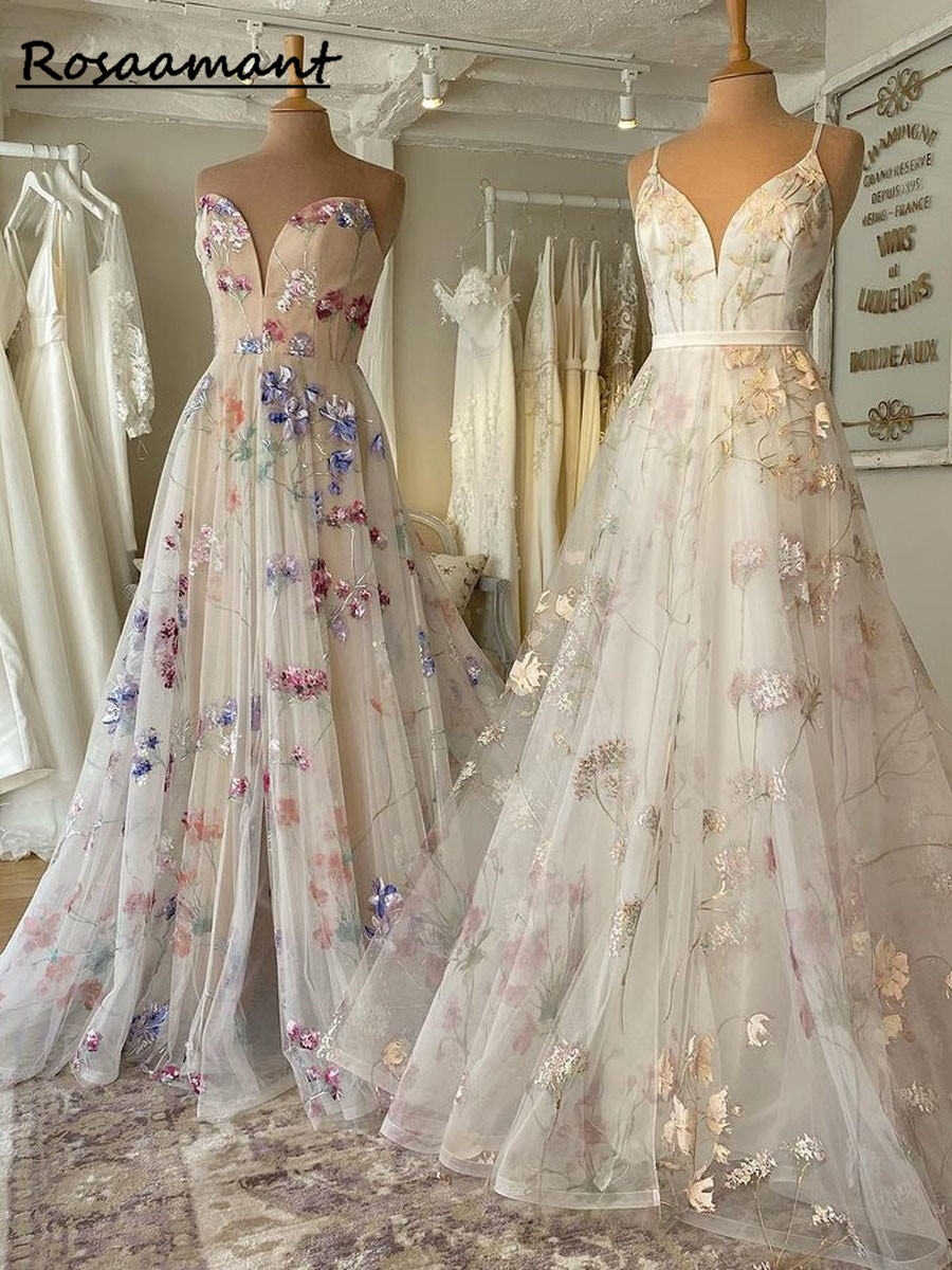 Robes de mariée trapèze florales pour femmes, avec des Appliques, ligne A, Corset en dentelle, dos nu, robes de mariée