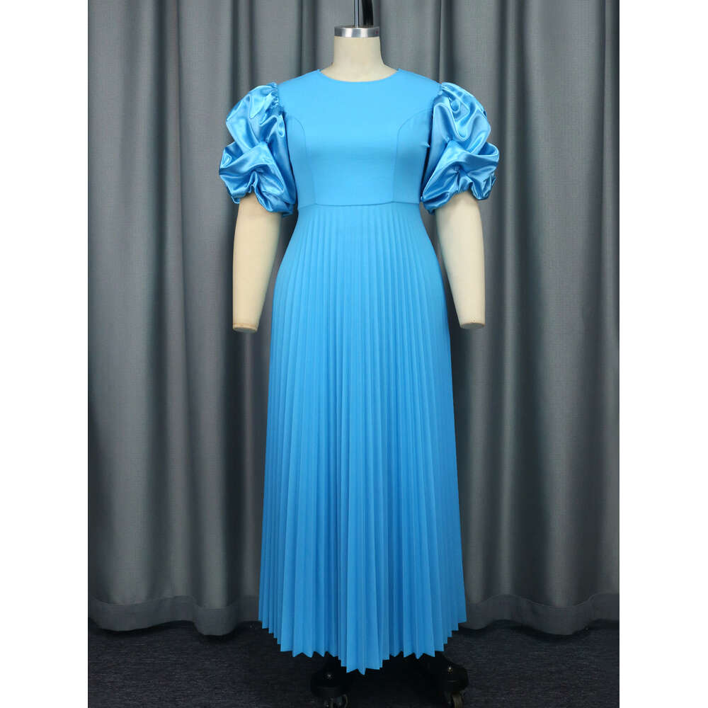 Am030907 Осеннее элегантное женское удобное повседневное платье с круглым вырезом и объемными рукавами, плиссированная юбка 646919