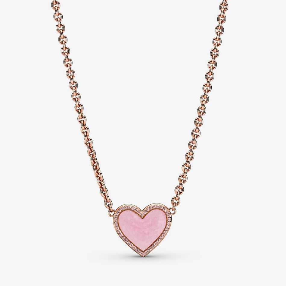 100% 925 Sterling Silver Pink Swirl Heart Collier Necklace Fashion Women Wedding Engagement Jewelry Accessories294H