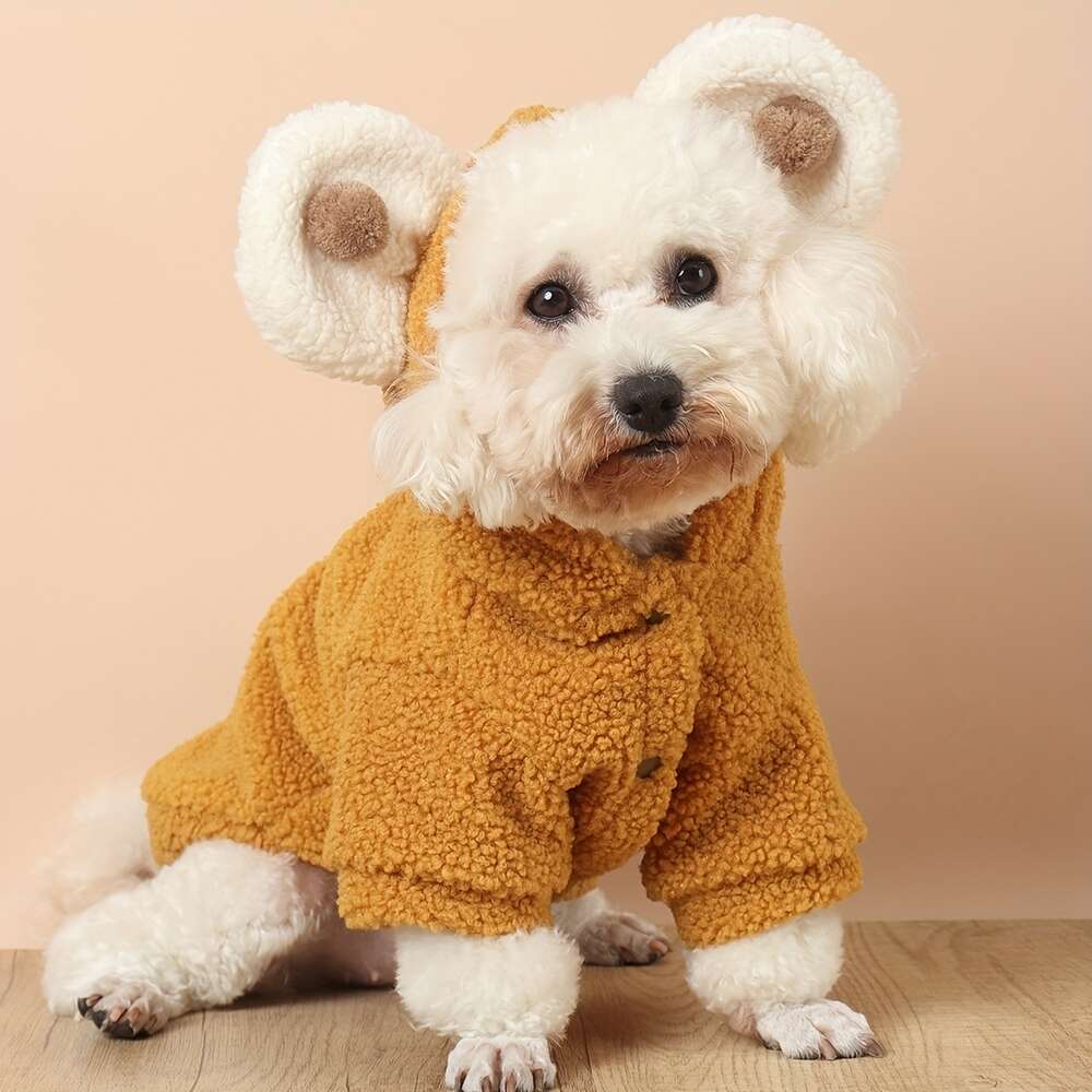 かわいいコート、ベートの温かい厚い犬のフード付きジャケットペットの猫の犬が秋と冬に着るのに適しています