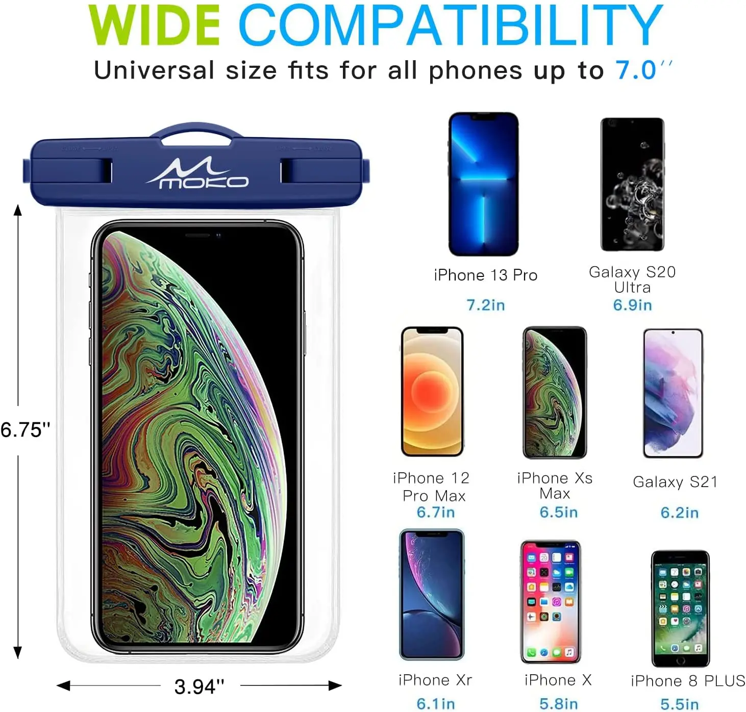 Täcker Moko 2st universell vattentät telefonfodral Vattentät väska mobil täckning för iPhone 13 12 11 Pro Max X Xs 8 Xiaomi Huawei Samsung