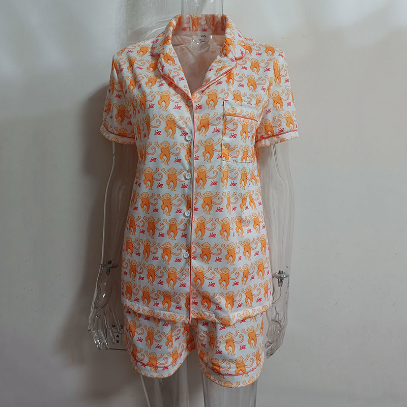 Pigiama firmato Preppy Monkey Pjs y2k da donna con risvolto stampato top a maniche corte e pantaloncini a vita alta abbigliamento casual in due pezzi 240301