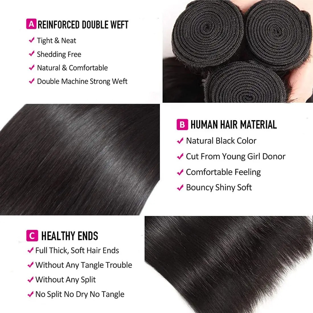 Bone Straight Human Hair Bundles for Women 100% Brazilian Remy Human Natural Hair Extensions