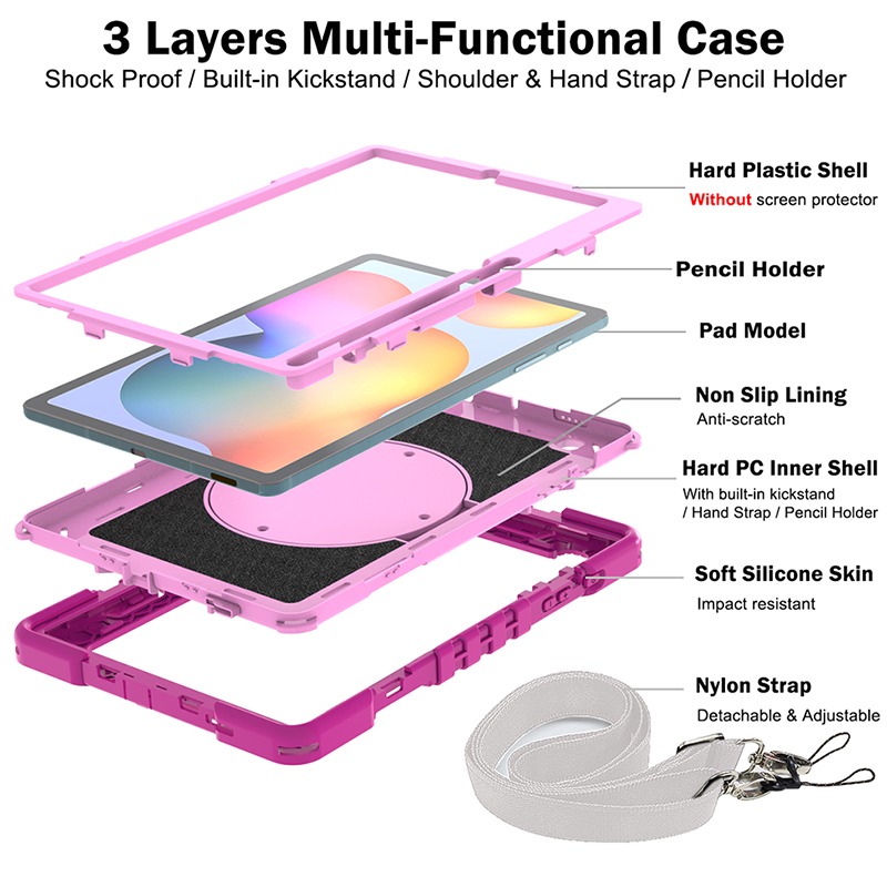 New model For Samsung Galaxy Tab S6 Lite 2020/2022/2024 rotary stand tablet protective case, with silicone+PC three in one anti drop tablet protective cover