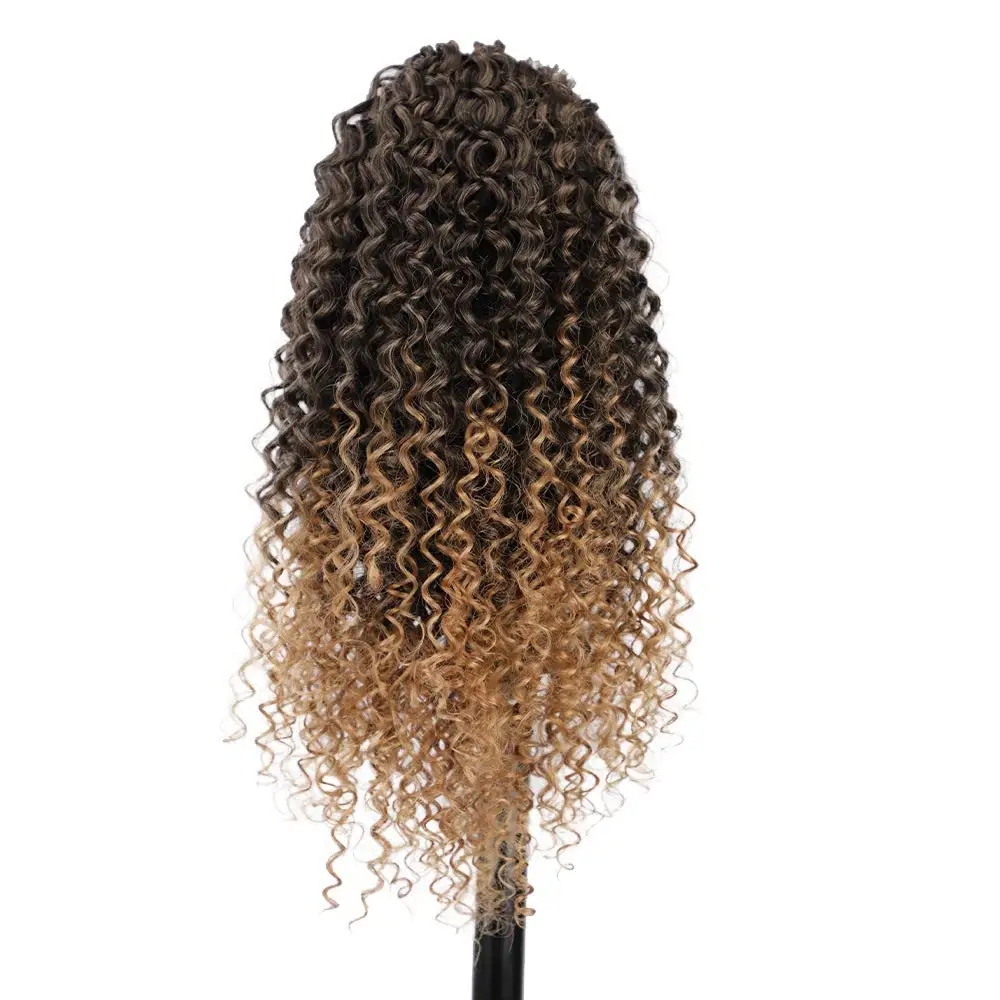 14'' auburn ombre honey blonde Afro Kinky Curly Ponytail Clip in Hair Extension Adjustable Wrap drawstring with daily use 120G