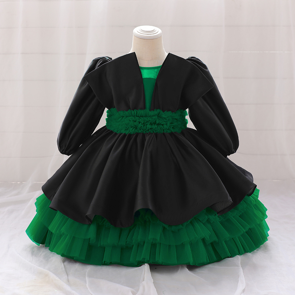 Lovely Green/Black Jewel Long Sleeves Girl's Pageant Dresses Flower Girl Dresses Girl's Birthday/Party Dresses Girls Everyday Skirts Kids' Wear SZ 2-10 D327212