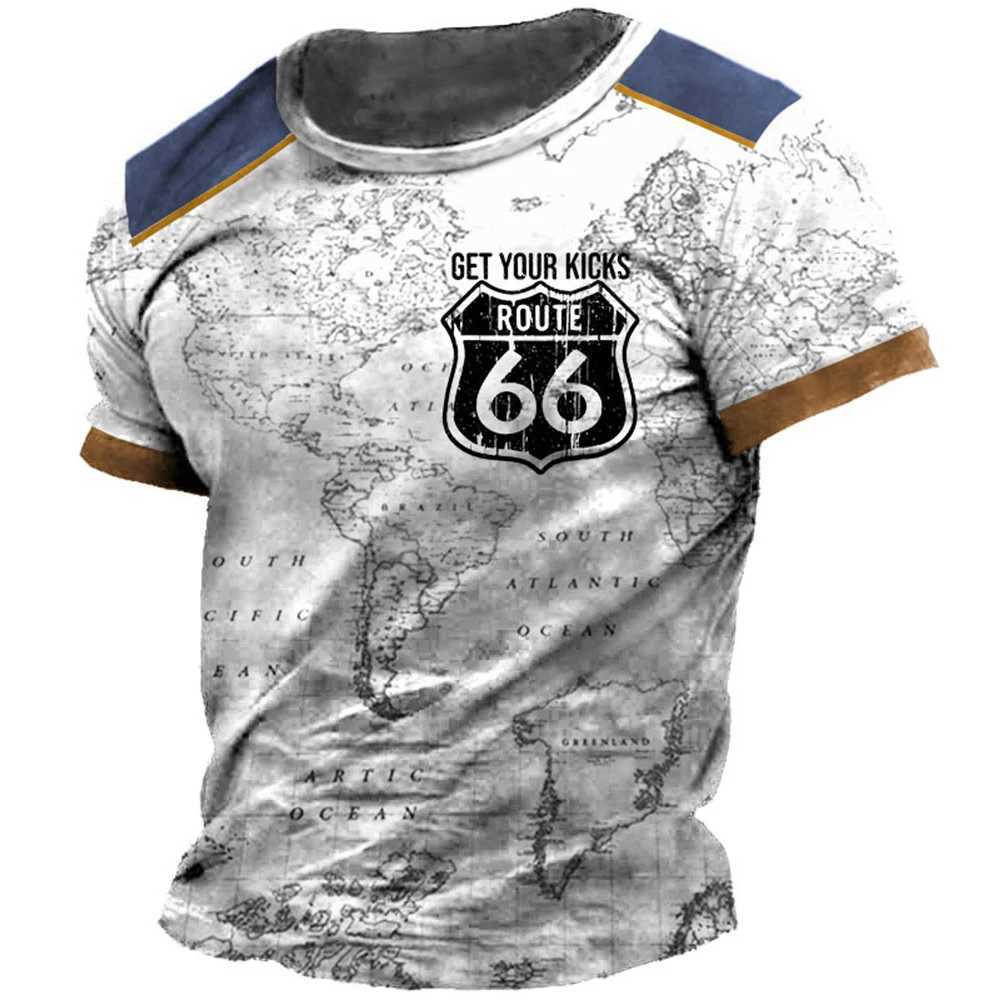 T-shirts pour hommes Classic Retro Summer Mens T-shirt American Sleeve Loose Court Top Route 66 à propos du collier Mode Sports de tous les jours Vêtements à séchage rapide 240327