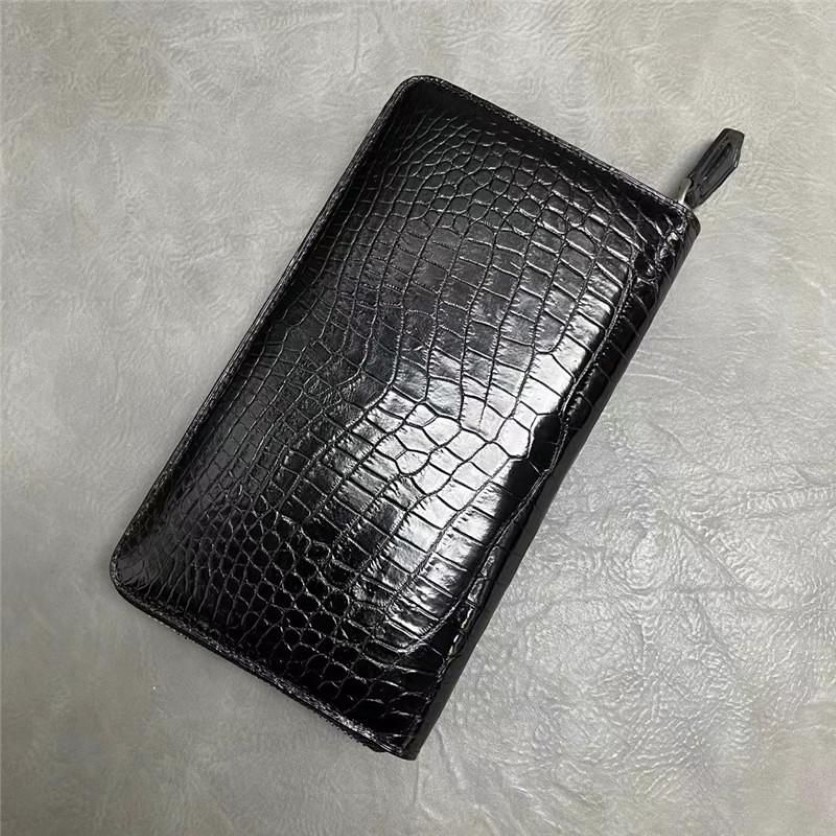 Authentic Real Crocodile Belly Skin Businessmen Card Holders Long Wallet Genuine Alligator Leather Male Large Phone Clutch Purse2667
