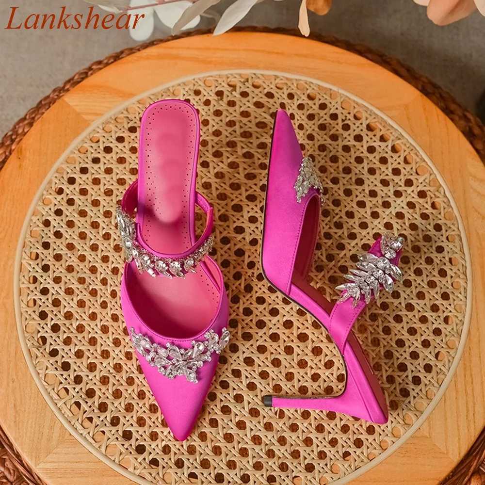 Sandallar Sandal Toe Rhinestone Womens Slayt Parlayan Niş Tasarım Moda İnce Yüksek Topuklu Seksi Parti Kadın Ayakkabı 2024 Yeni Arrivall2403