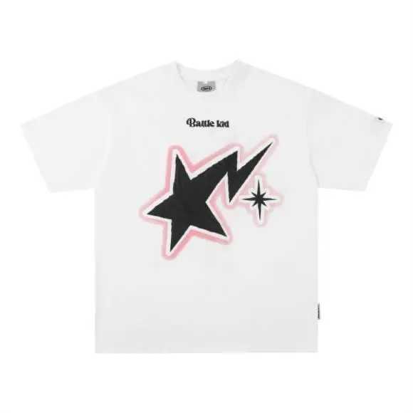 Men's T-Shirts American Street Star Print Summer T-shirt Y2K Personalized Loose Fashion And Mens Retro Brand Straight Top With Half Sleeve 240327