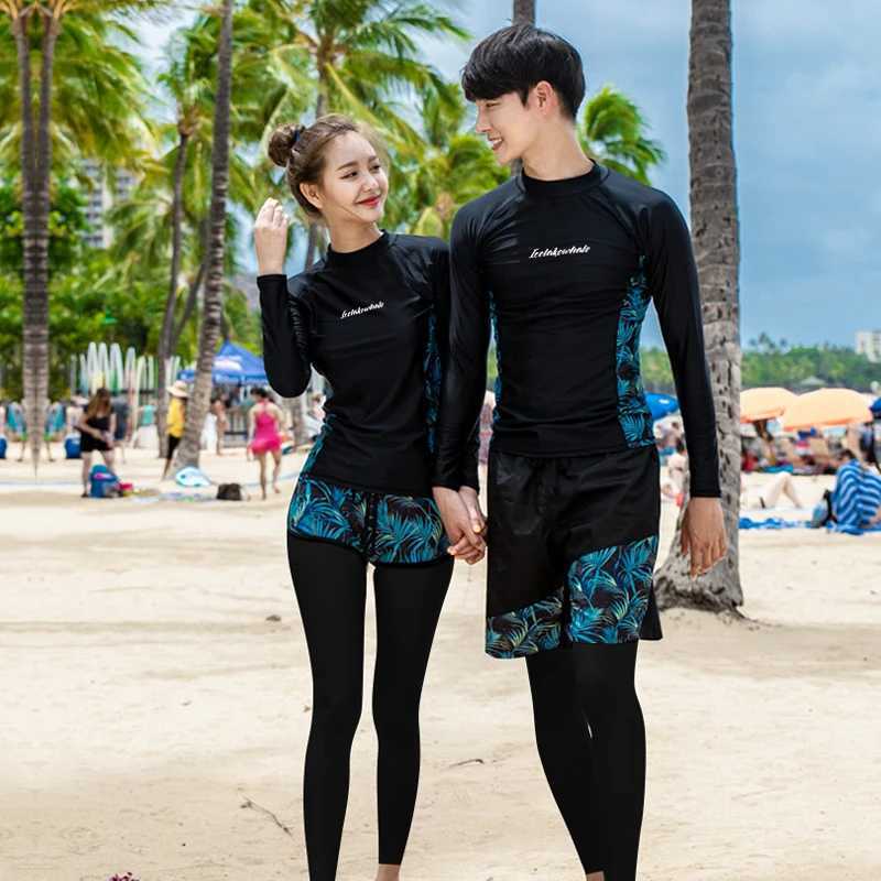 남자 수영복 Wisuwore 2023 Long Sleeve Couple Surf Suit Rash Guard 여성 솔리드 3 조각 수영복 레깅스 수영복 서핑복 수영복 24327