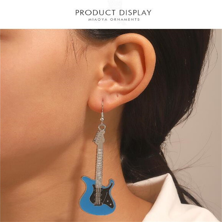 Boucles d'oreilles pendantes guitare, ensemble pour femmes, argent, noir, rouge, blanc, époxy, Vintage, bijoux mignons pour filles, coffret cadeau, Style hameçon AB21