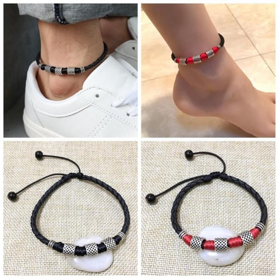 Anklets Women Men Beach Skórzane koraliki szarpanie mankiet mankietowa bransoletka biżuteria boso