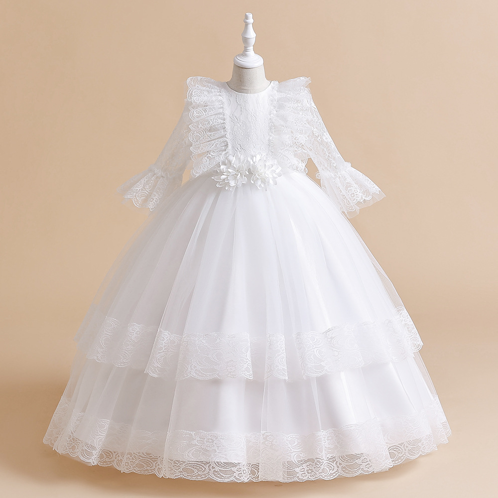 Lovely White Blue Pink Champagne Jewel Girl's Pageant Dresses Flower Girl Dresses Girl's Birthday/Party Dresses Girls Everyday kjolar Kids 'Wear SZ 2-10 D327221