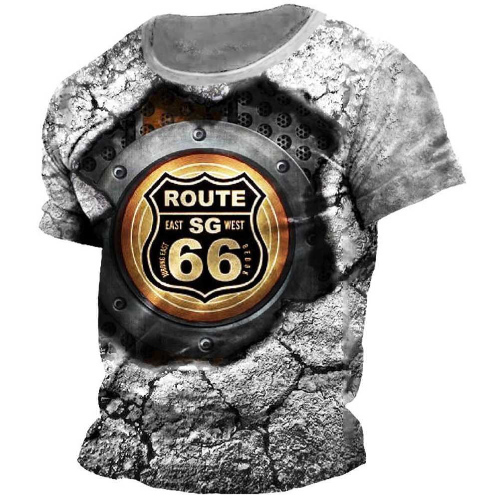 T-shirts pour hommes Classic Retro Summer Mens T-shirt American Sleeve Loose Court Top Route 66 à propos du collier Mode Sports de tous les jours Vêtements à séchage rapide 240327