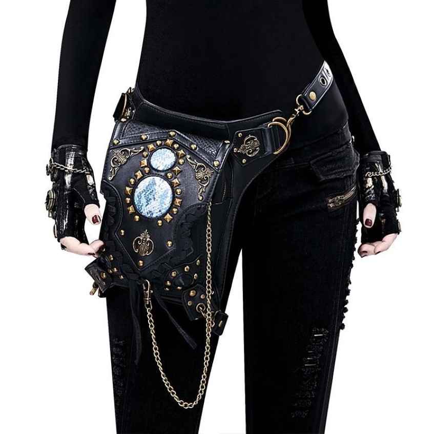 Heuptassen YourSeason Unisex Steampunk Chain Rivet Pack Multifunctionele PU Leer Vrouwelijke Schouder 2022 Moto Biker Riem Bag228e