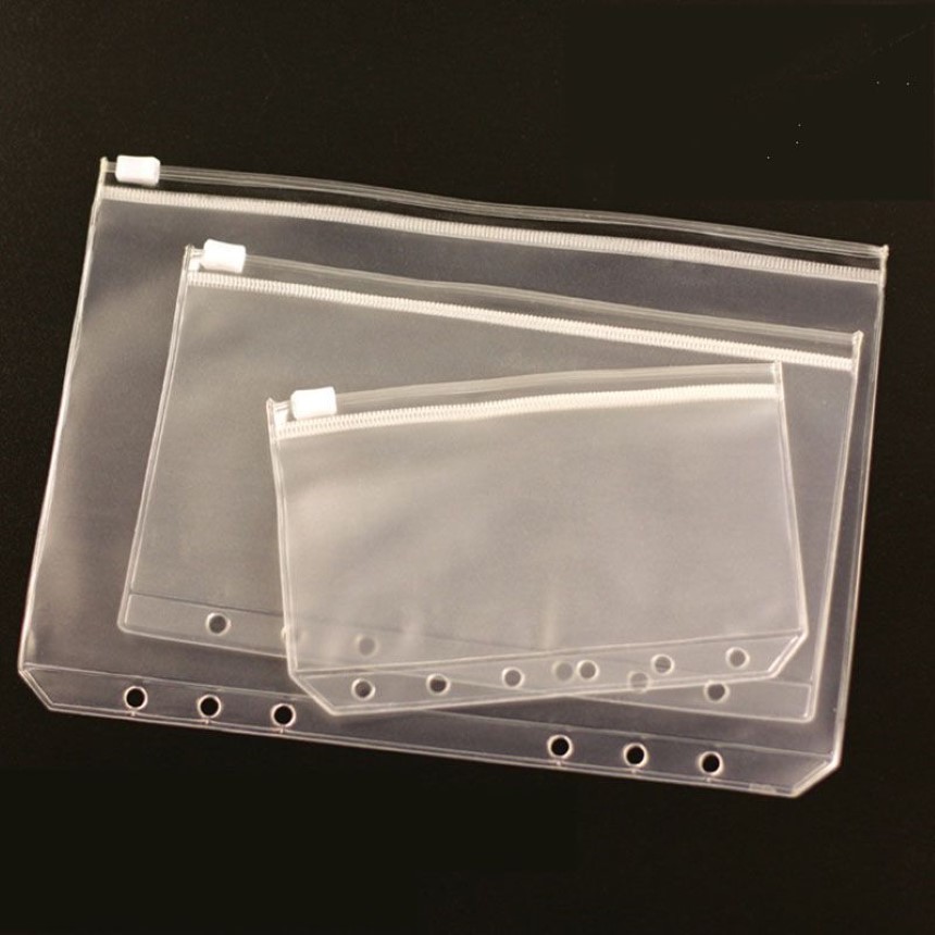 5 unids / lote A5 A6 A7 Titular de archivos Bolsa de hojas sueltas de PVC transparente estándar con organizador de archivos con cremallera de estilo propio Producto Binder264Y