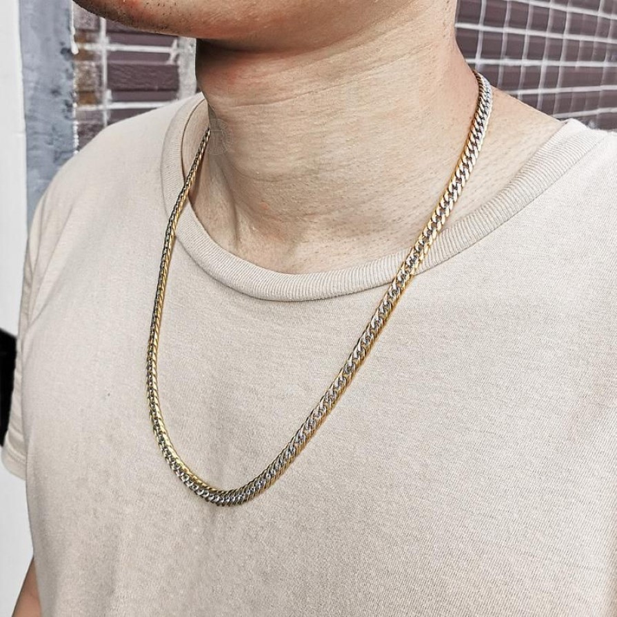 Chains Vintage High Quality 6mm Gold Filled Hammered Cut Curb Cuban Mix Silver Color Chain Necklace For Men Jewelry Gift GN49412791