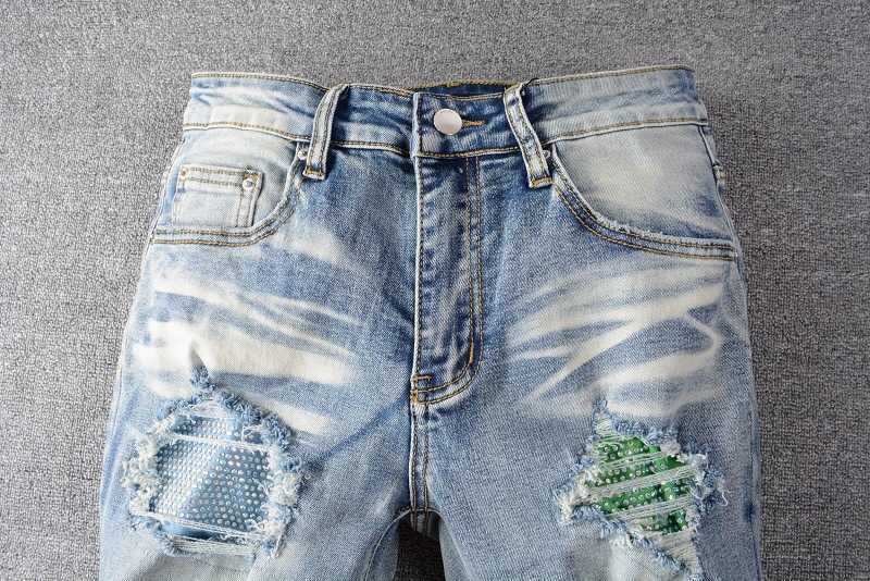 Trendamiri 656 Trendy merk kleurrijke elastische warmgeboorde gebroken jeans High Street slanke bedelaar