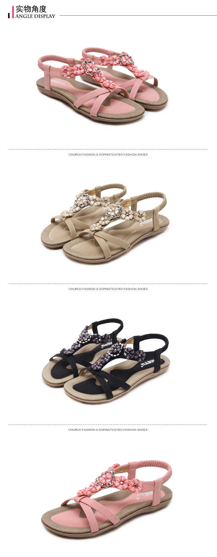 Trendige große Damen-Sandalenschuhe, böhmische Strandsandalen, Diamant-flache Schuhe, schwarze Flip-Flop-Flops für Damen, Sandalen mit Absätzen 240228