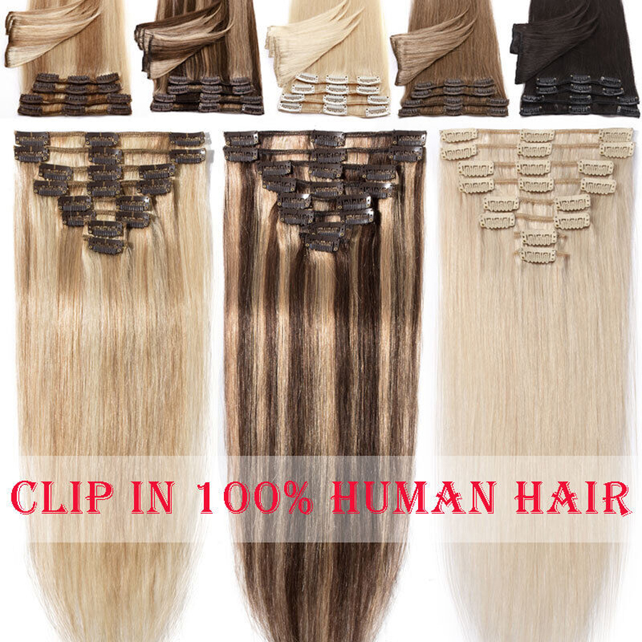 Blond Black Brown Clip In On Hair Extensions Real Human Hair Extensions 100g Brazilian indian Full Head Double Weft