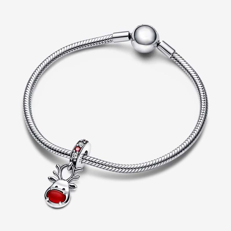 Charme de renne rouge Pandoras 925 Sterling Silver Luxury Charm Set Bracelet Making Charms Designer Collier Pendentif Boîte d'origine TOP qualité en gros