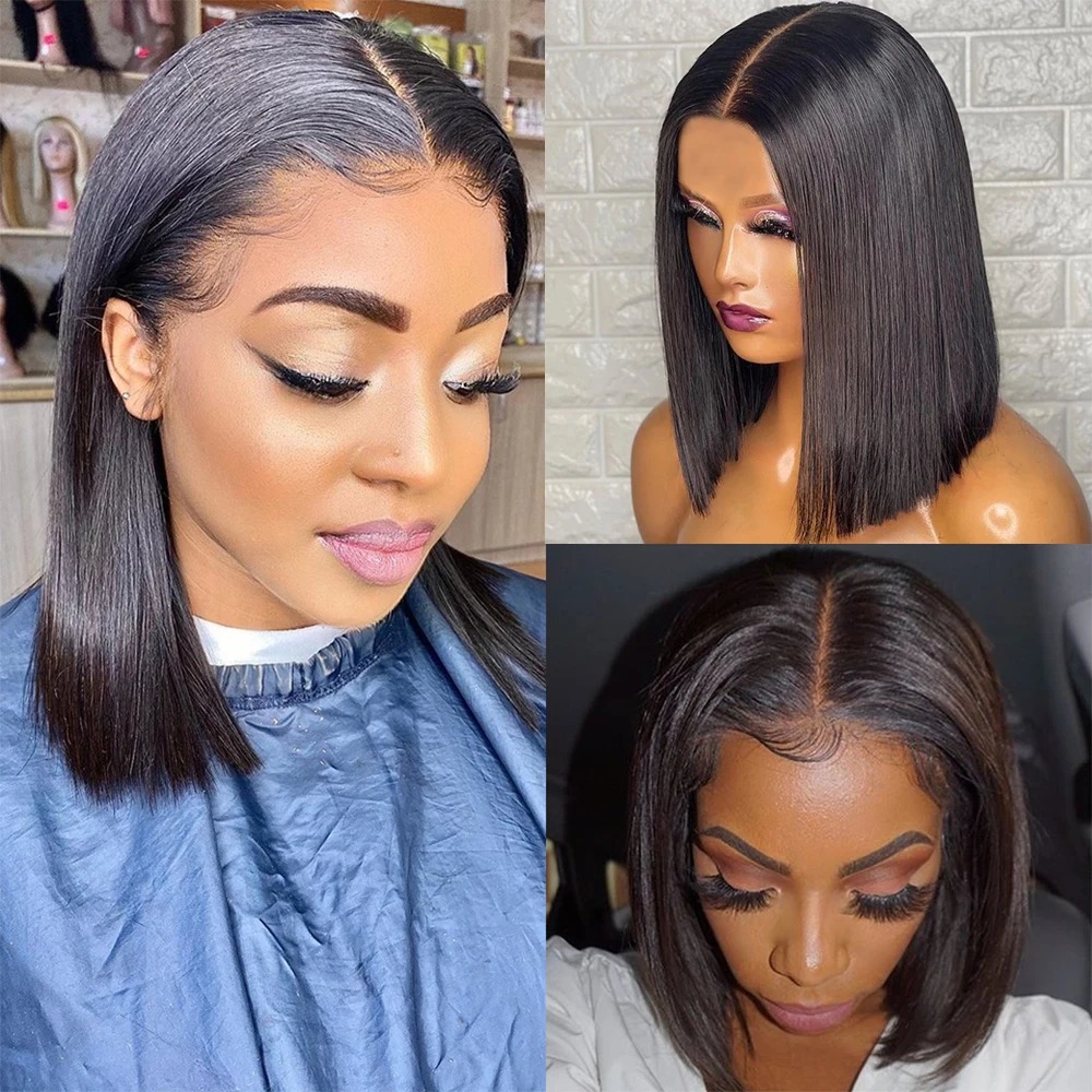 Bob Wig Human Hair Lace Closure Wigs Short Bob Wigs Glueless Wigs Human Hair Pre Plucked Straight Human Hair Wigs for Blac