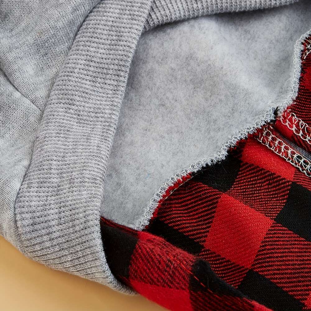 Dwuczęściowy ciepły i stylowy bluzka dla zwierząt domowych - Ruda Plaid Dog ubrania na zimę