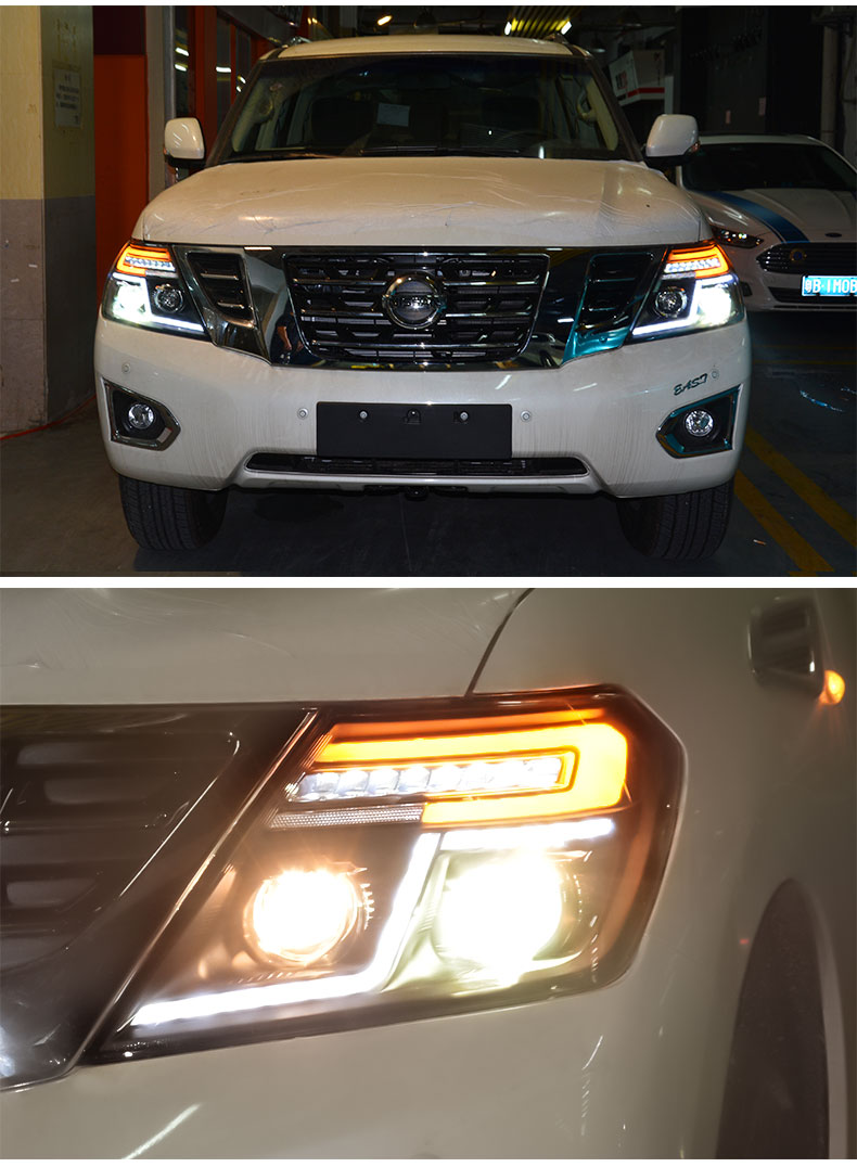 Scheinwerfer für Nissan Patrol Y62 2012–20, 18 LED-DRL-Scheinwerfer, dynamische Montage, Blinker, Auto-Frontleuchte