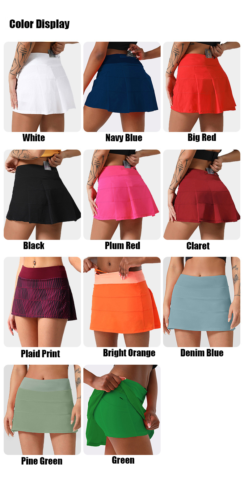 Women Sports Yoga Skirts Workout Shorts Zipper Pleated Tennis Golf Skirt Anti Exposure Fitness Short Skirt with Pocket WLL2240