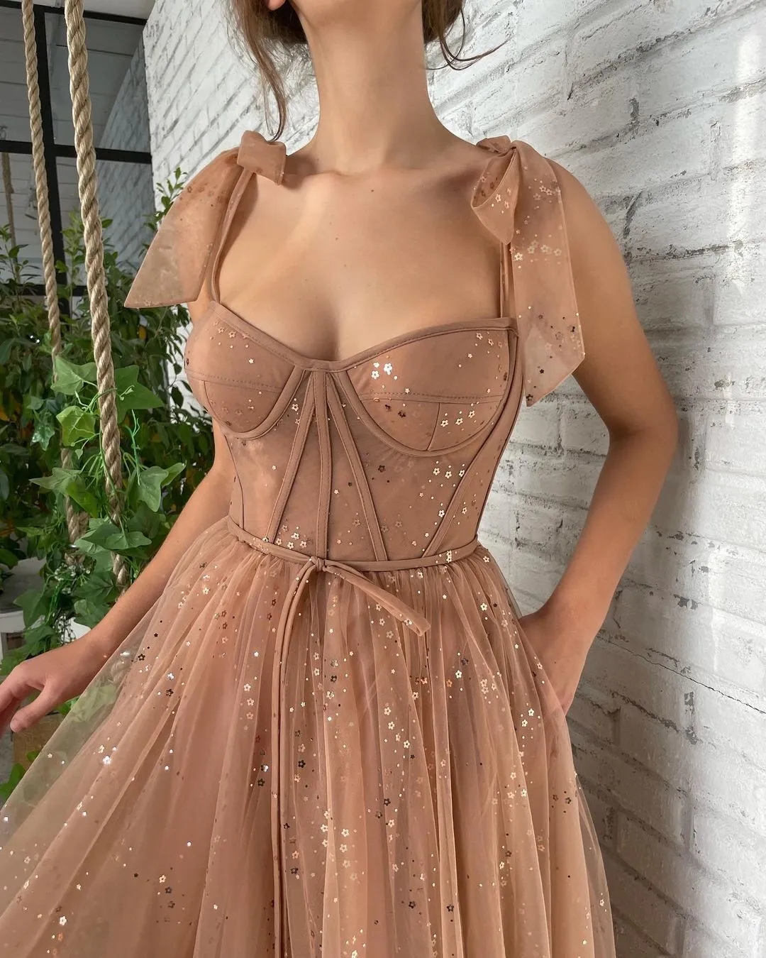 Fashion Brown Homecoming Dresses Spaghetti Prom Party Gown Ankle Length Homecoming Dress A Line