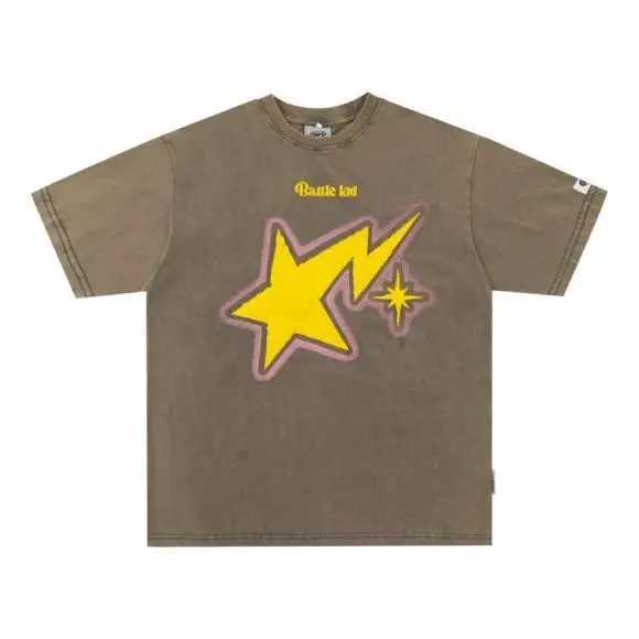 Men's T-Shirts American Street Star Print Summer T-shirt Y2K Personalized Loose Fashion And Mens Retro Brand Straight Top With Half Sleeve 240327