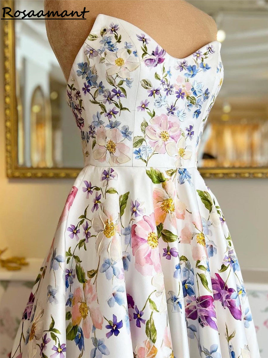 Vestido de novia con apliques de encaje y estampado de flores para mujer, Vestido de novia de gasa sin mangas con cuello en V, Vestido de novia