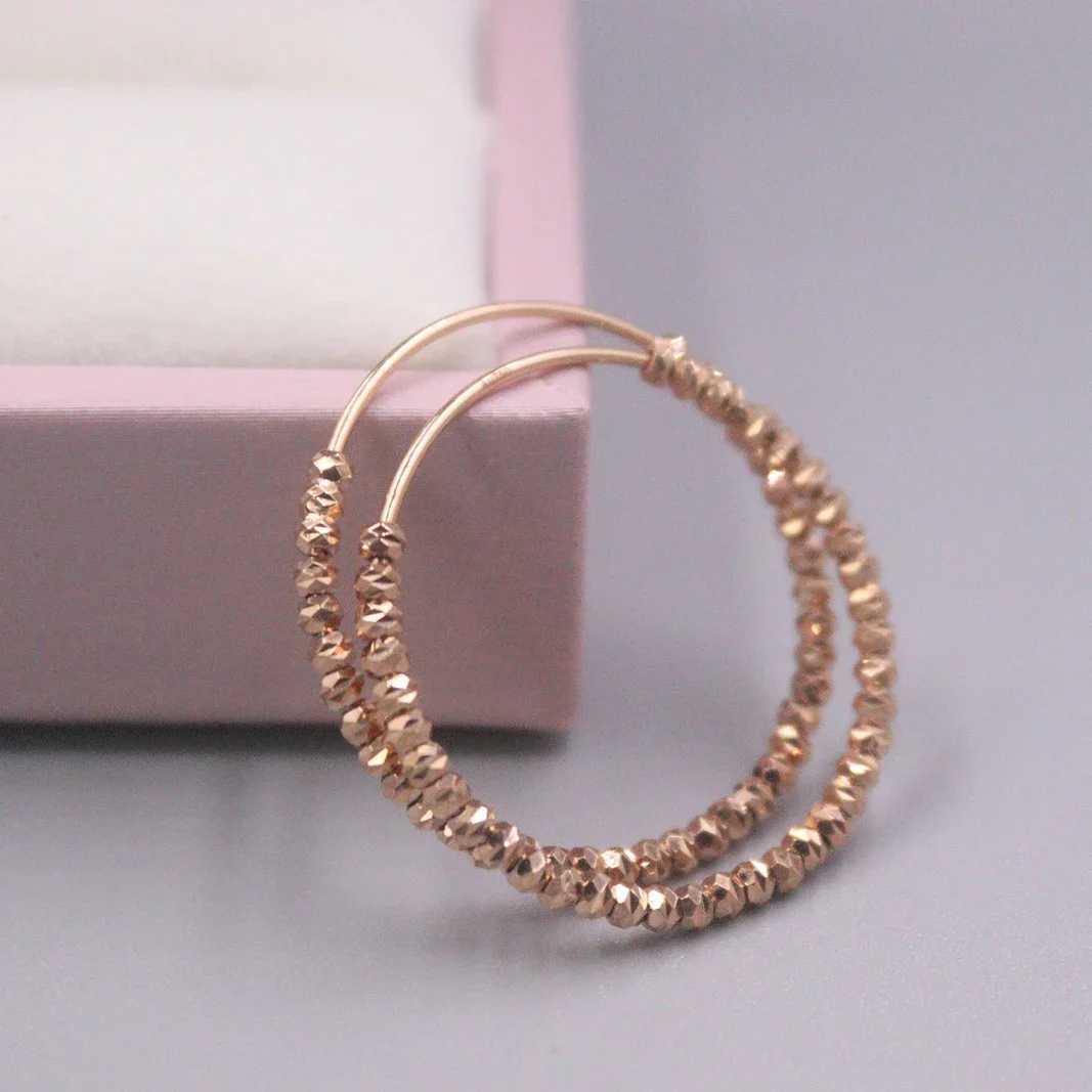 Hoop Huggie True 18K Rose Gold Kolczyki Women Proczysta powierzchnia z koralikami 28 mm Średnica zewnętrzna Duża okrągła znaczek AU750 Kolczyki 24326