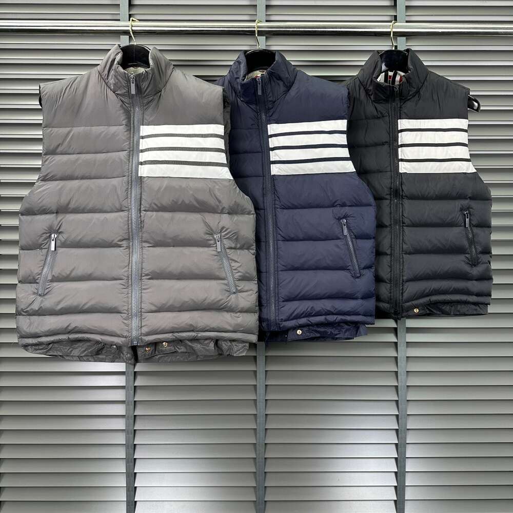 TB Autumn and Winter Stand Up Collar Chest Stripe with Plush Vest for Men and Women, Casual High-end Loose Down Jacket for Couples