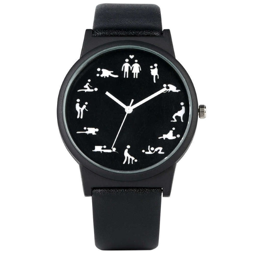 Montre à Quartz amusante et créative pour hommes, cadran noir, confortable, bracelet en cuir noir, H1012290v